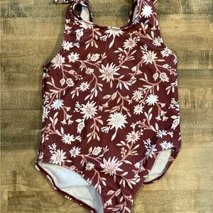 SIZE 5/6x girls Floral Kids Swimwear in Maroon and White